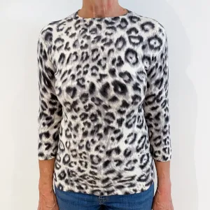 Black, Grey and Cream Animal Print Cashmere Crew Neck Jumper Medium