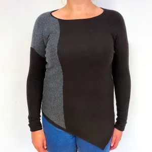 Black Grey Handkerchief Hem Cashmere Crew Neck Jumper Large