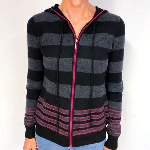 Black Grey Pink Stripe Cashmere Zip Up Hoodie Medium