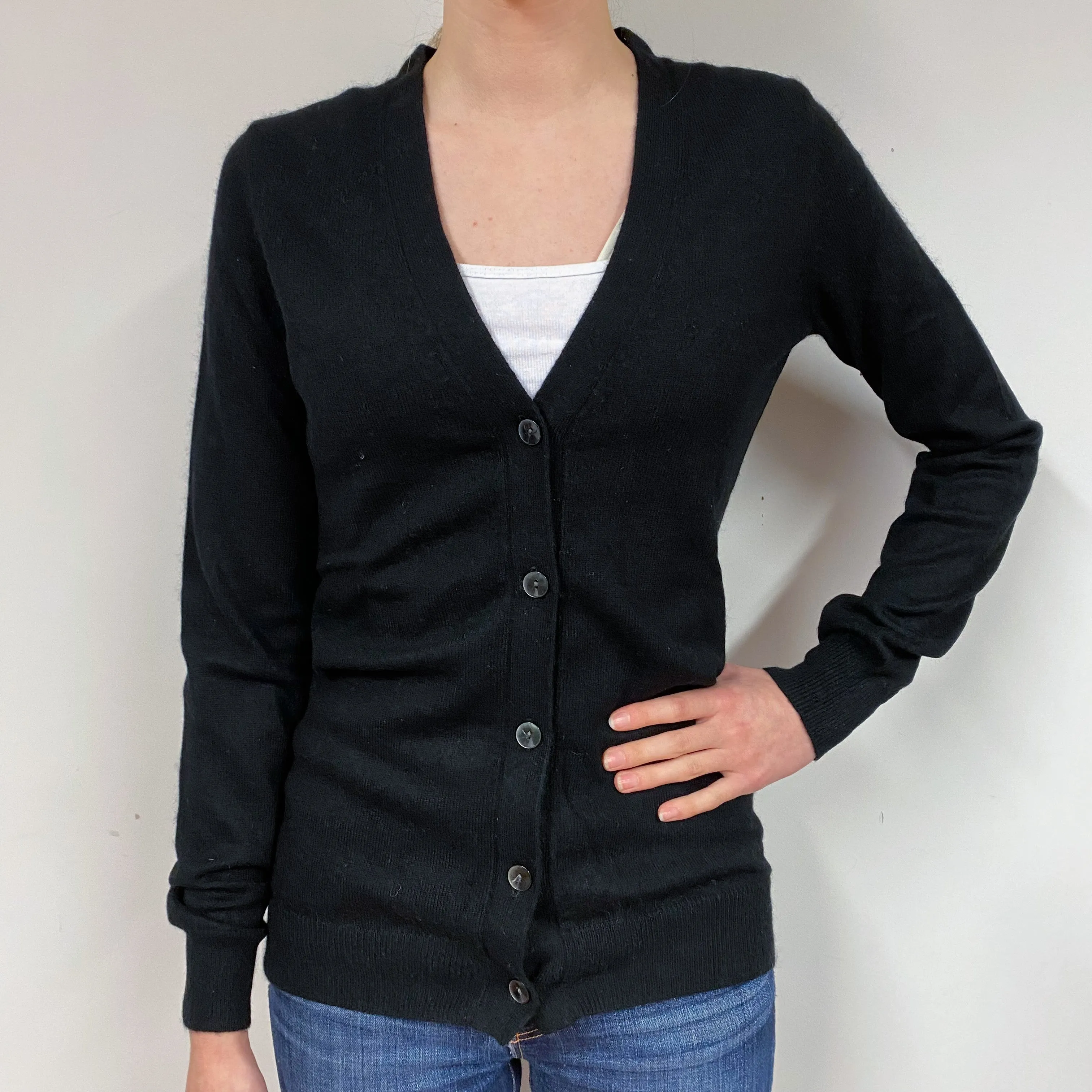 Black Longline Cashmere V-Neck Cardigan Extra Small