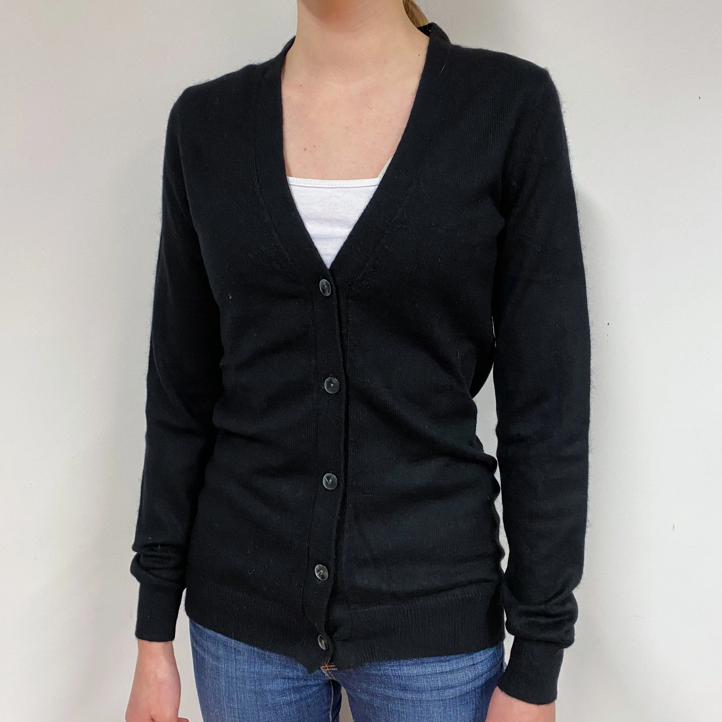 Black Longline Cashmere V-Neck Cardigan Extra Small