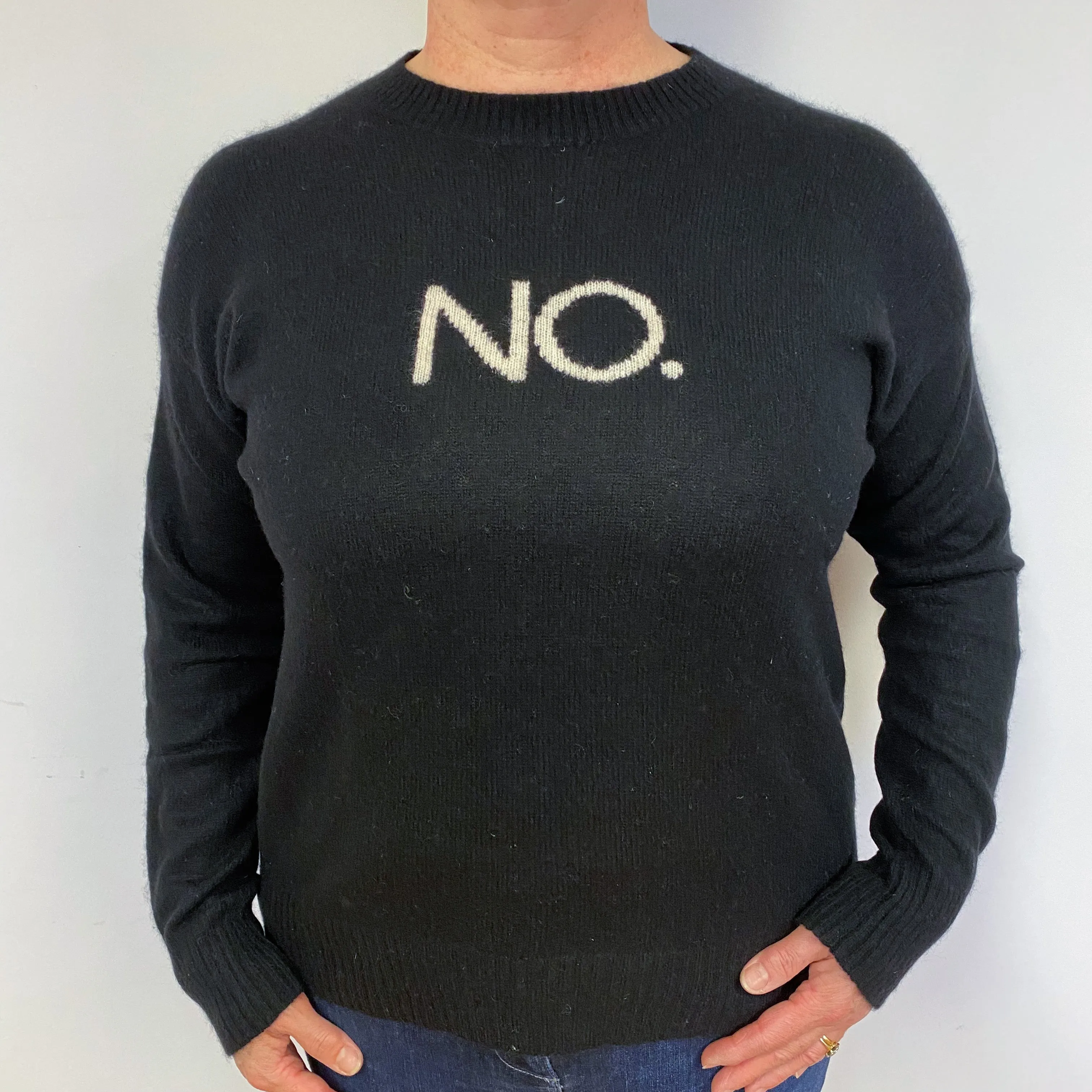 Black “No” Cashmere Crew Neck Jumper Large