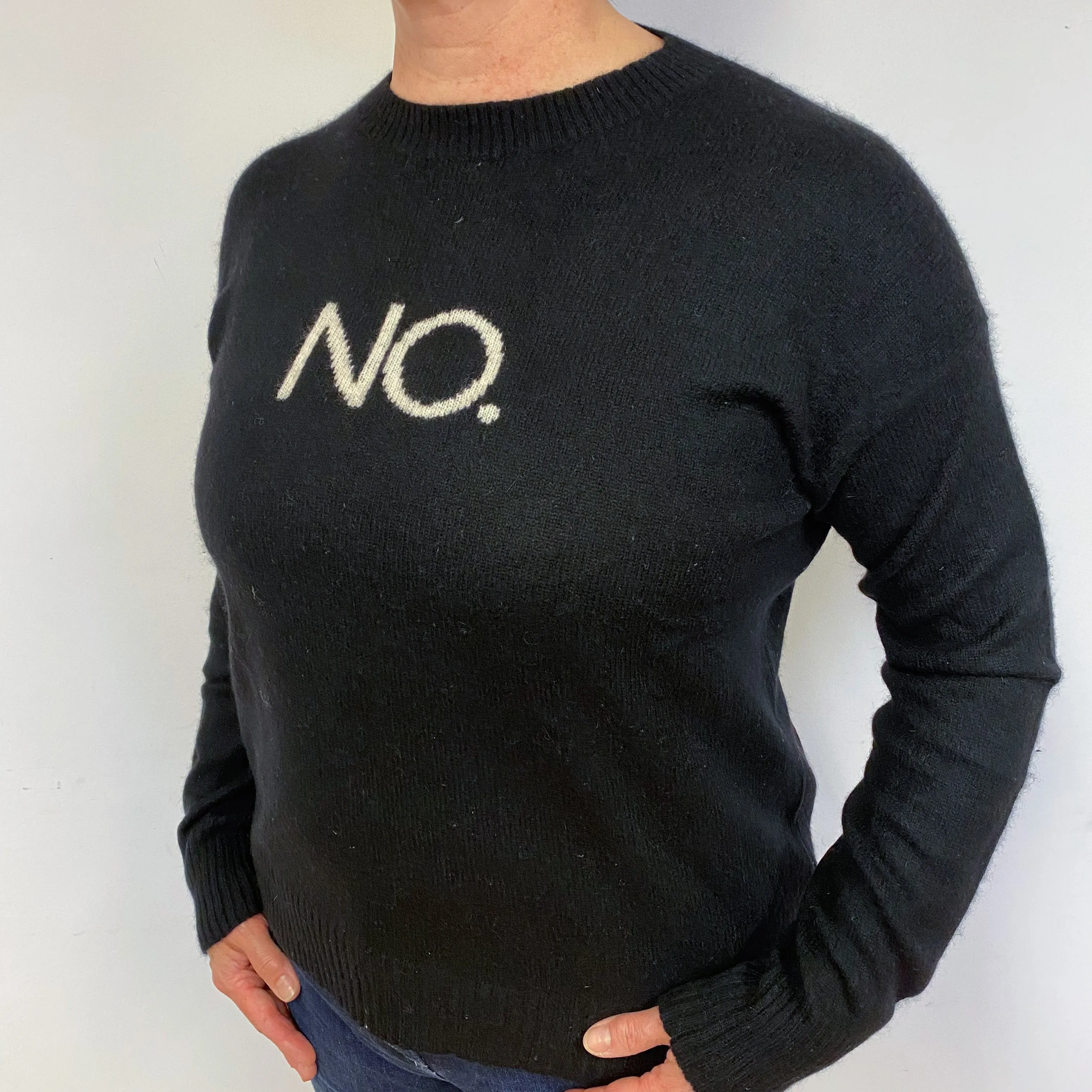 Black “No” Cashmere Crew Neck Jumper Large