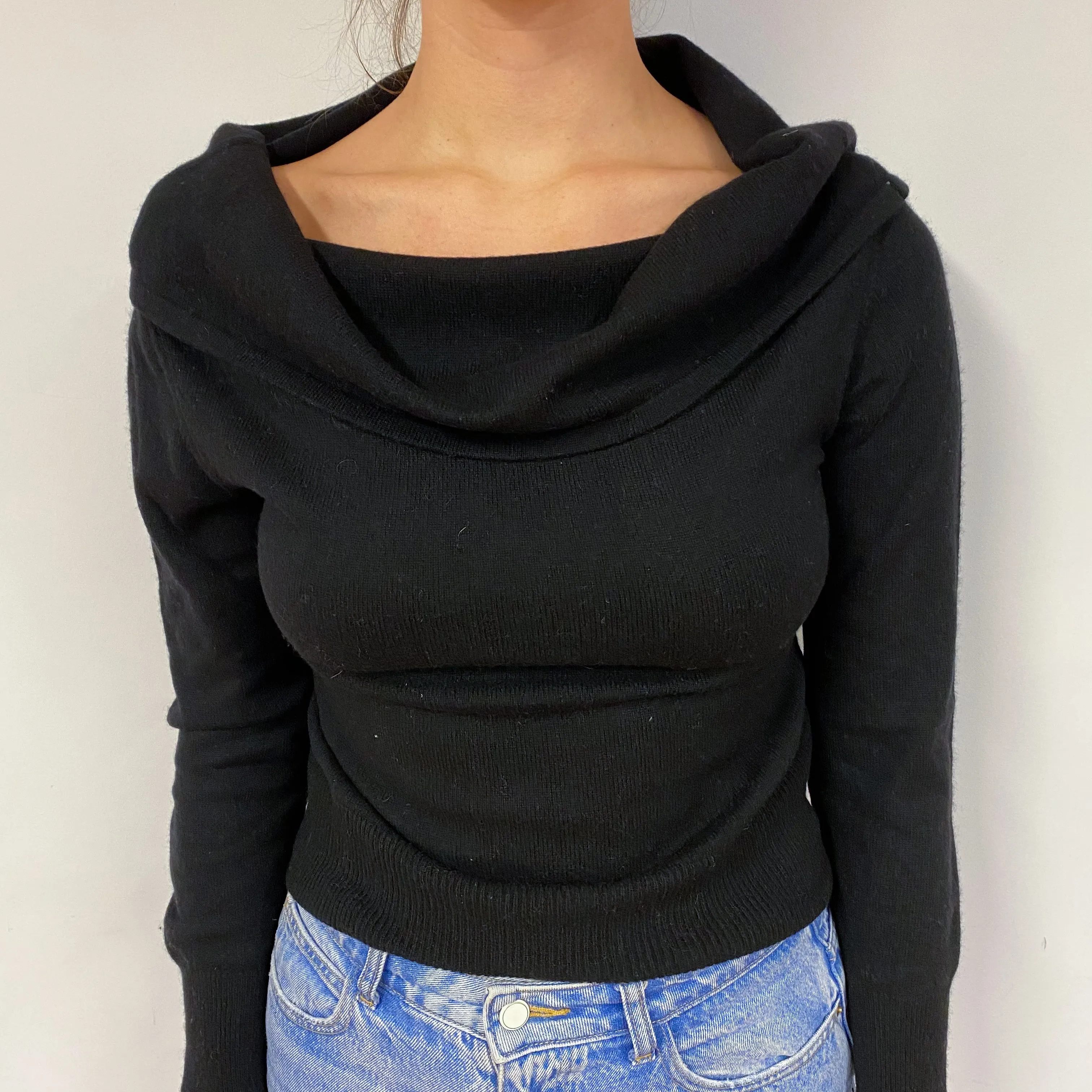 Black Off-Shoulder Cashmere Jumper Small