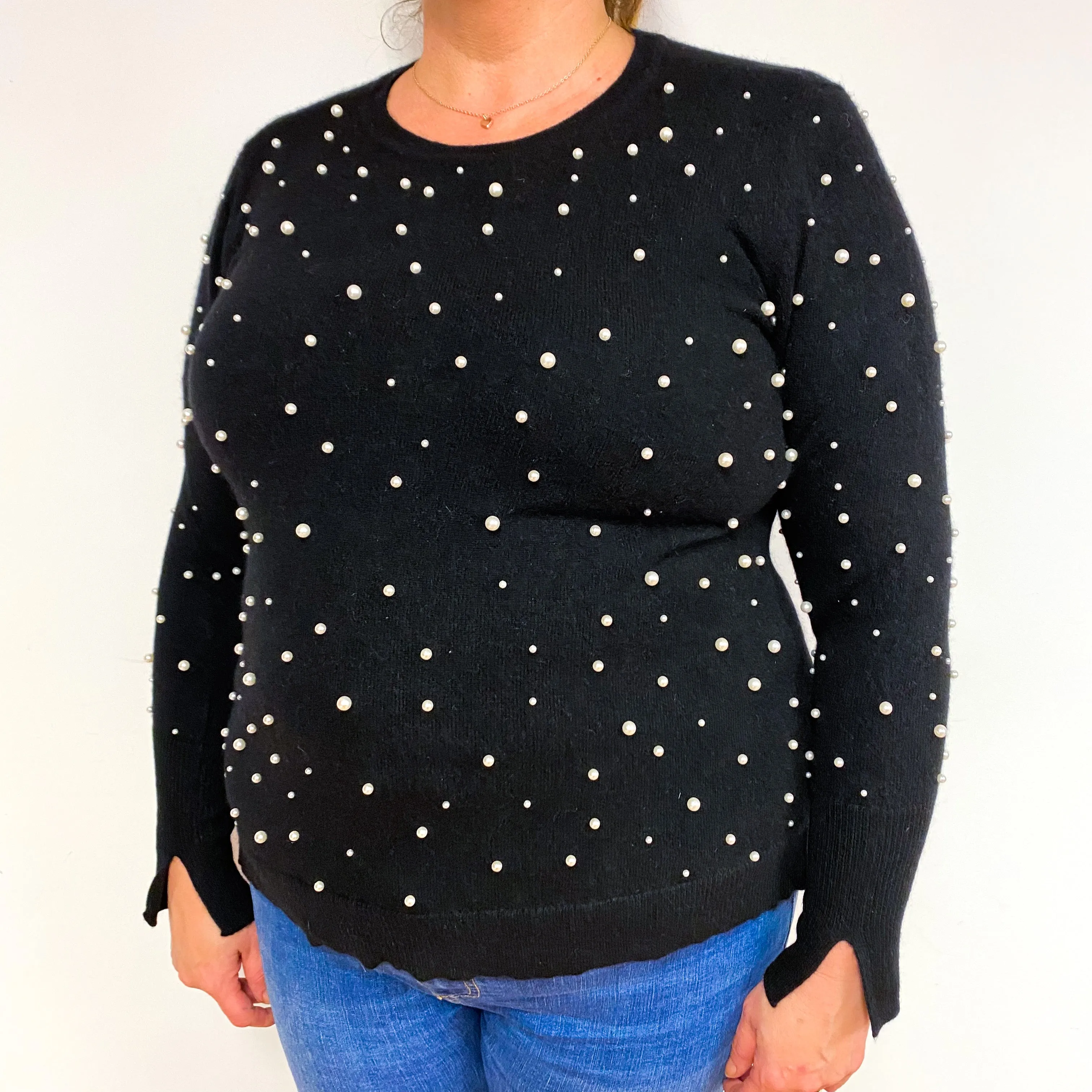 Black Pearl Embellished Cashmere Crew Neck Jumper Extra Large