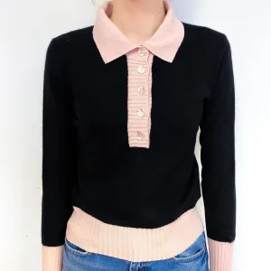 Black Pink Trim Cashmere Collared Jumper Extra Small