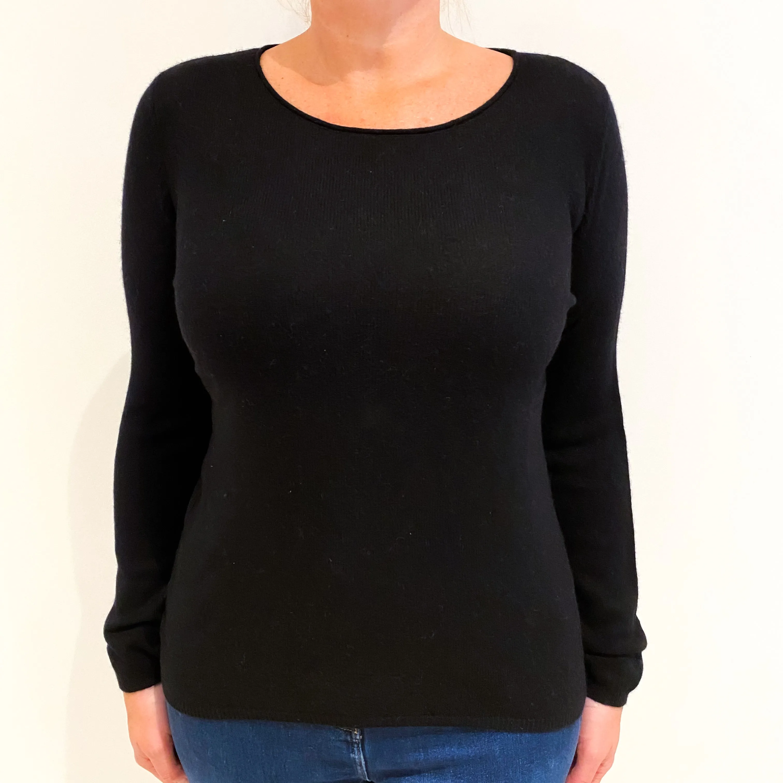 Black Rolled Neckline Cashmere Crew Neck Jumper Large