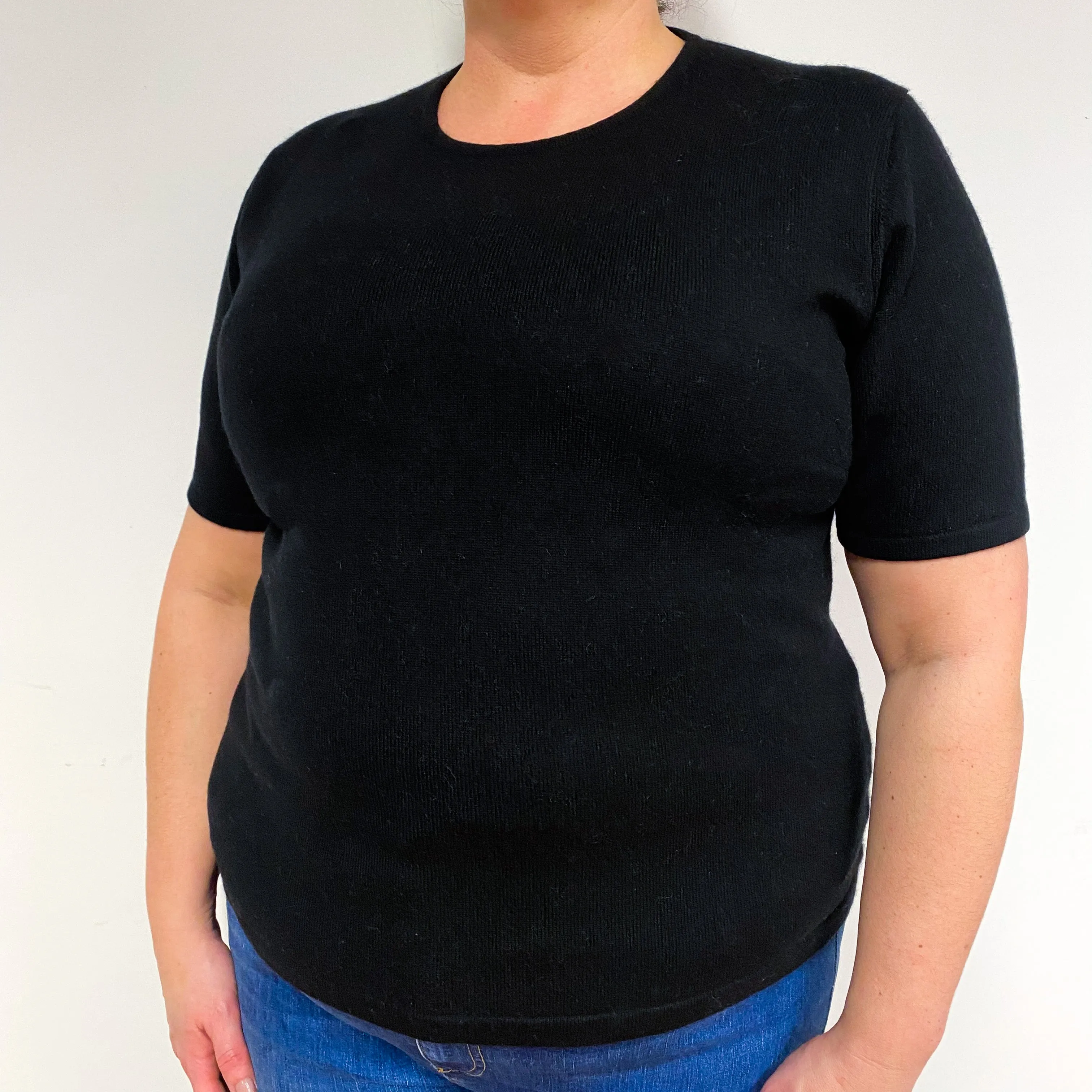 Black Short Sleeve Cashmere Crew Neck Jumper Extra Large