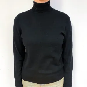 Black Slouchy Cashmere Polo Neck Jumper Small