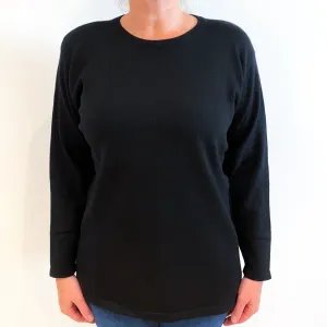 Black Split Hem Cashmere Crew Neck Jumper Large