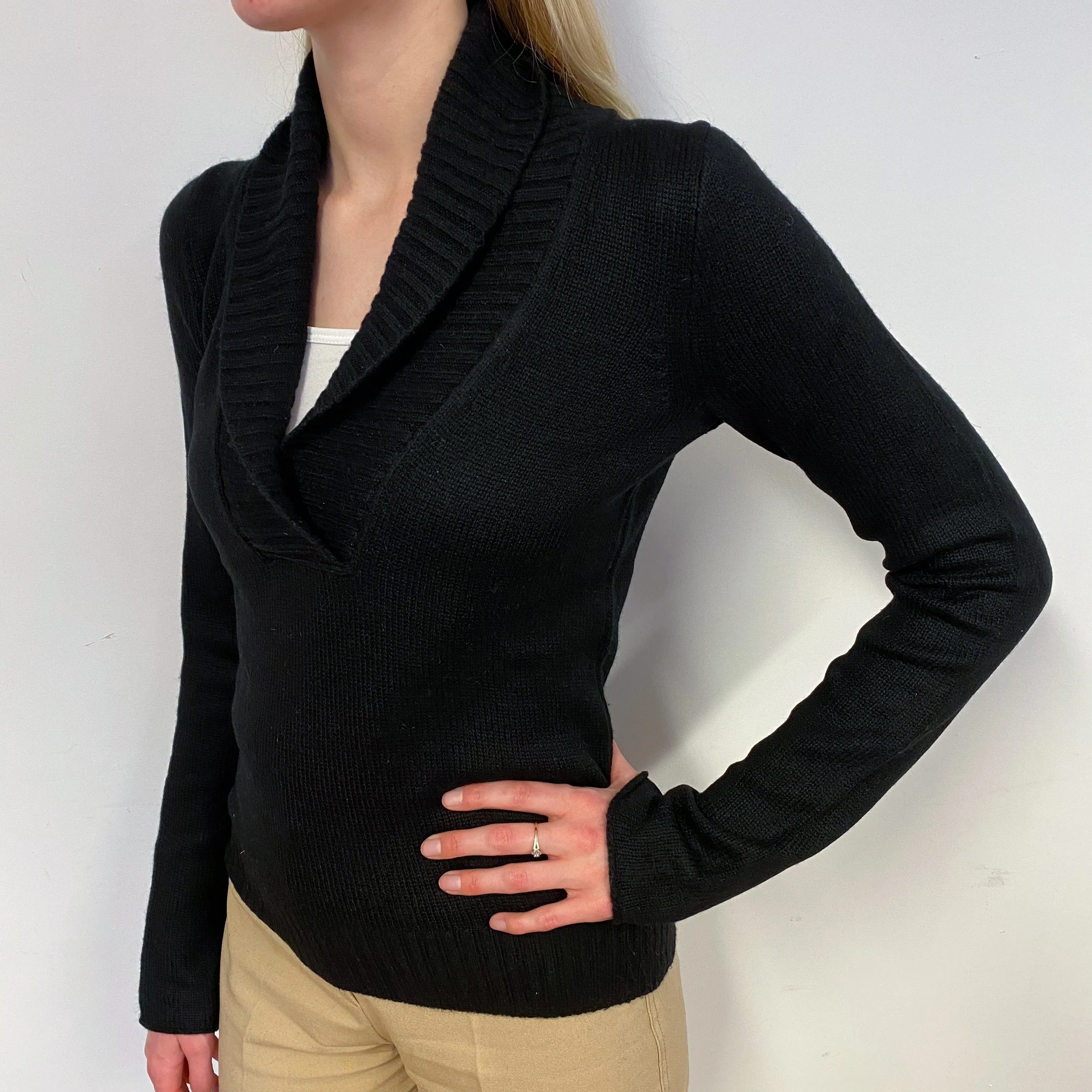 Black V-Neck Jumper with Collar Small