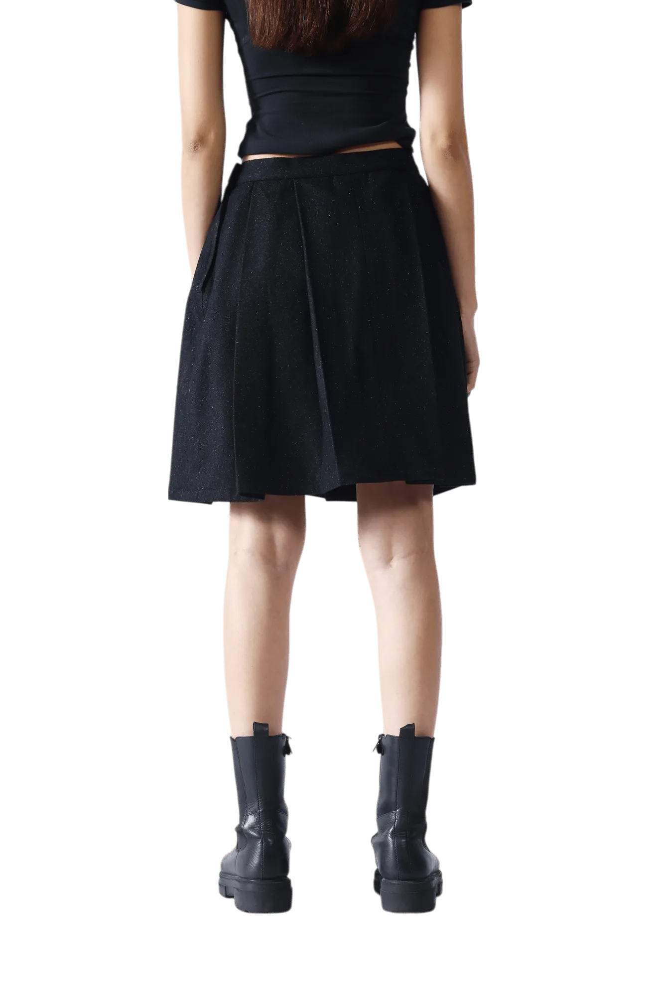 Black Wool Pleated Short Skirt