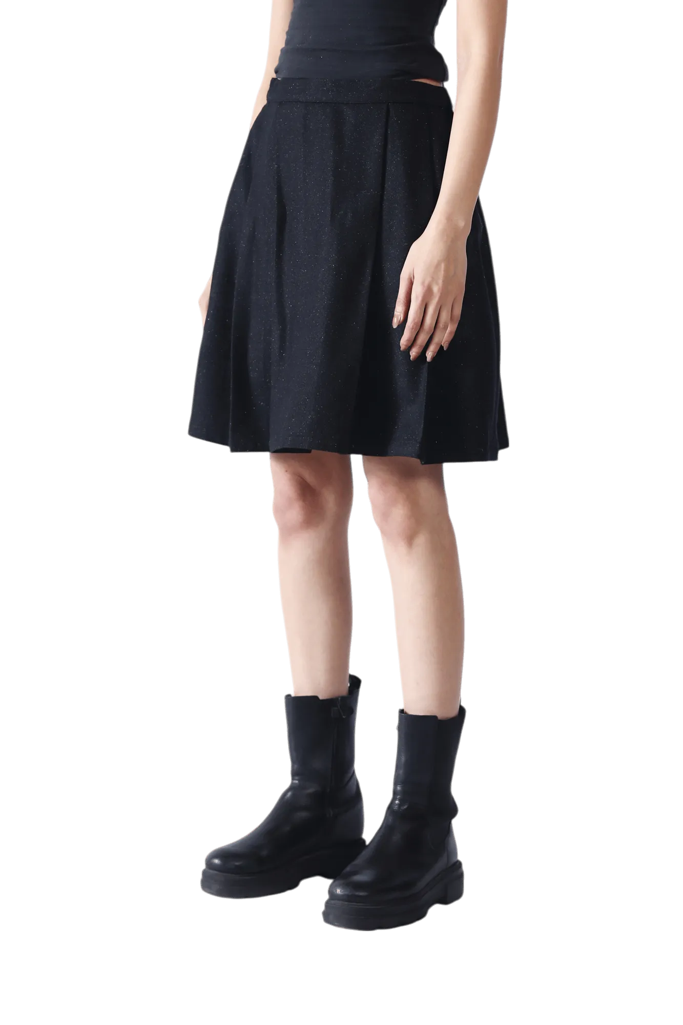 Black Wool Pleated Short Skirt