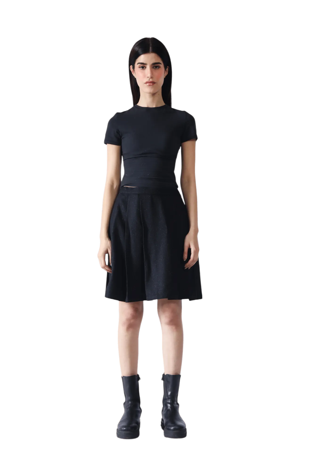 Black Wool Pleated Short Skirt