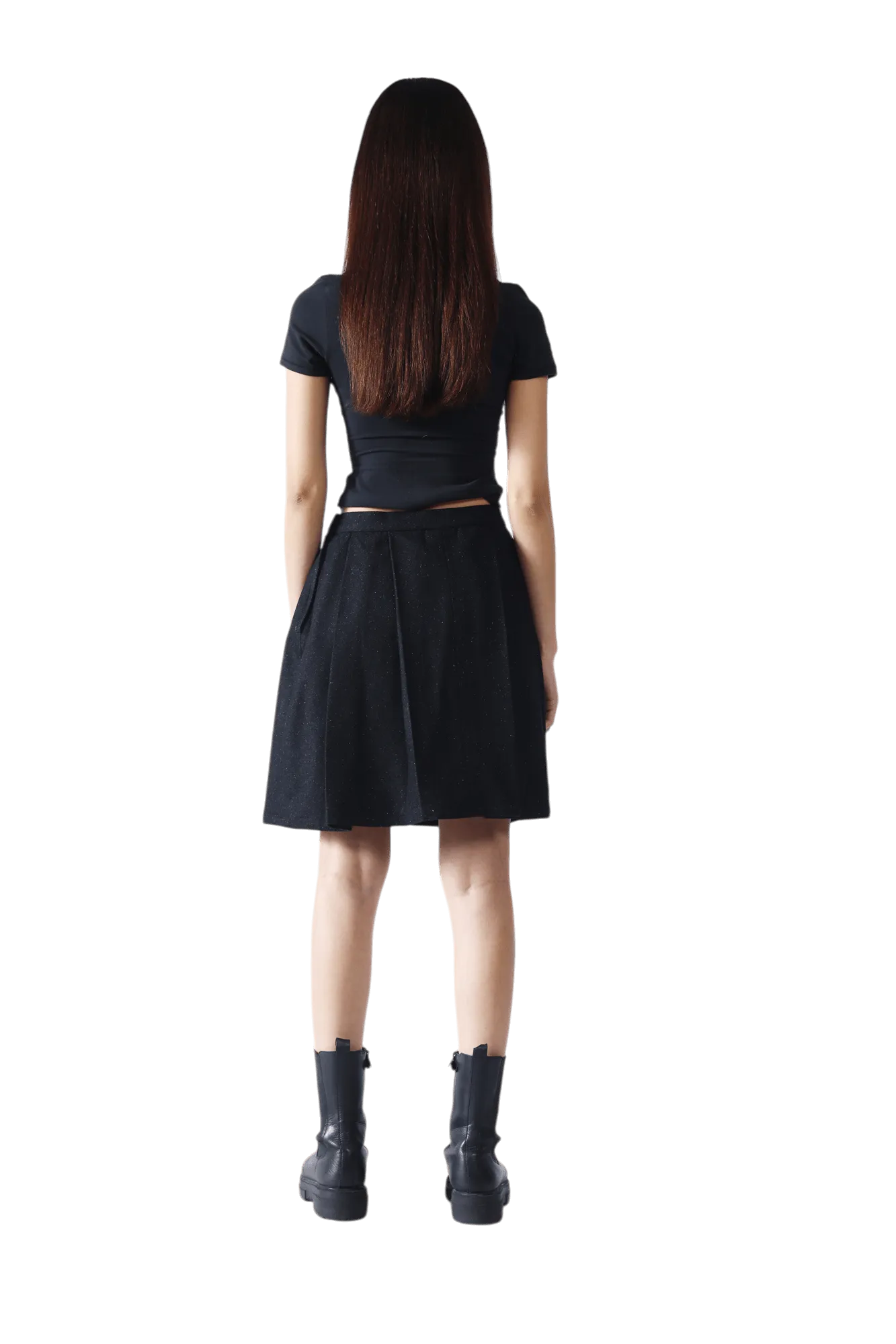 Black Wool Pleated Short Skirt