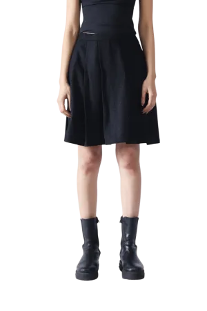 Black Wool Pleated Short Skirt