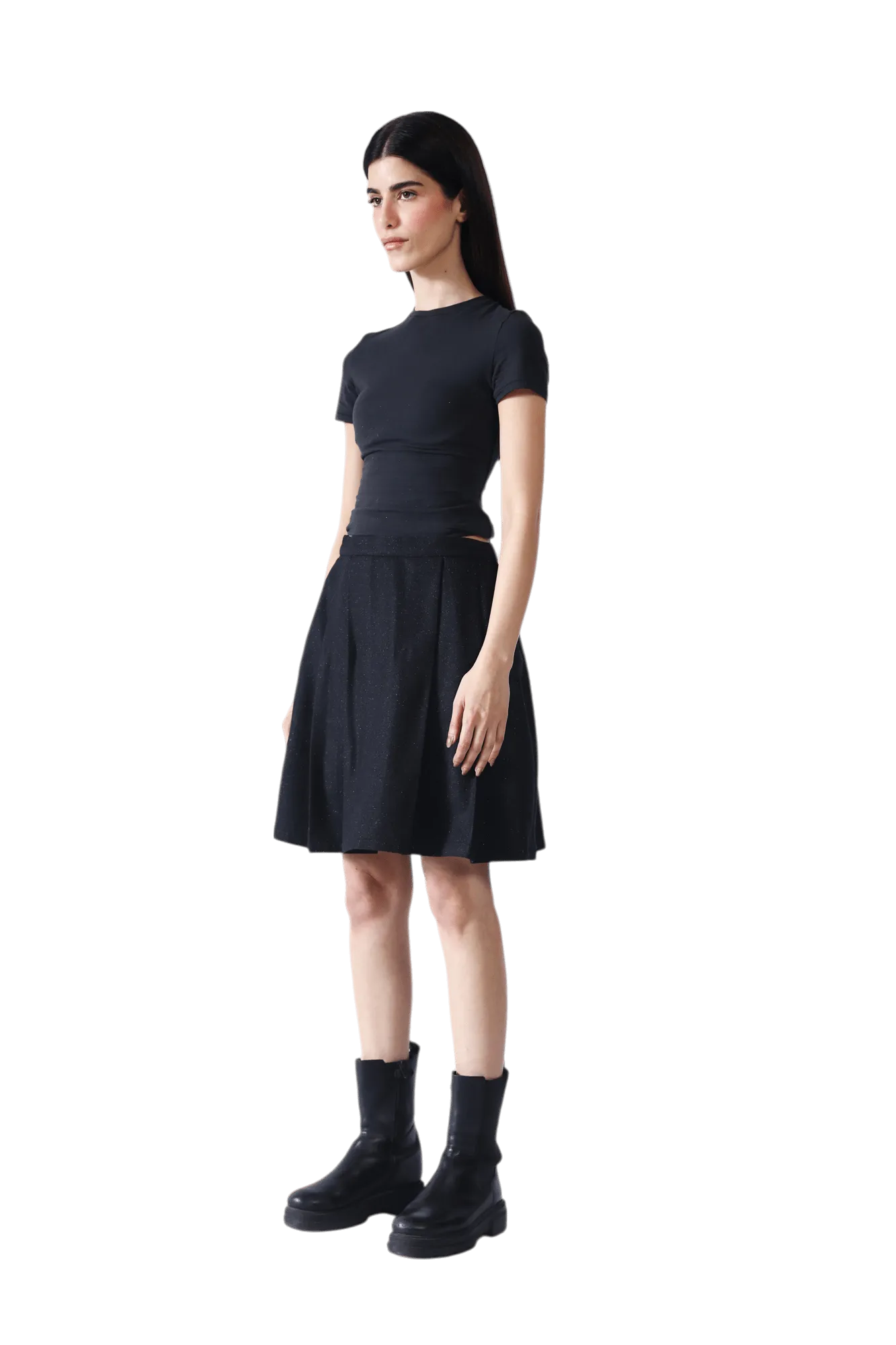 Black Wool Pleated Short Skirt