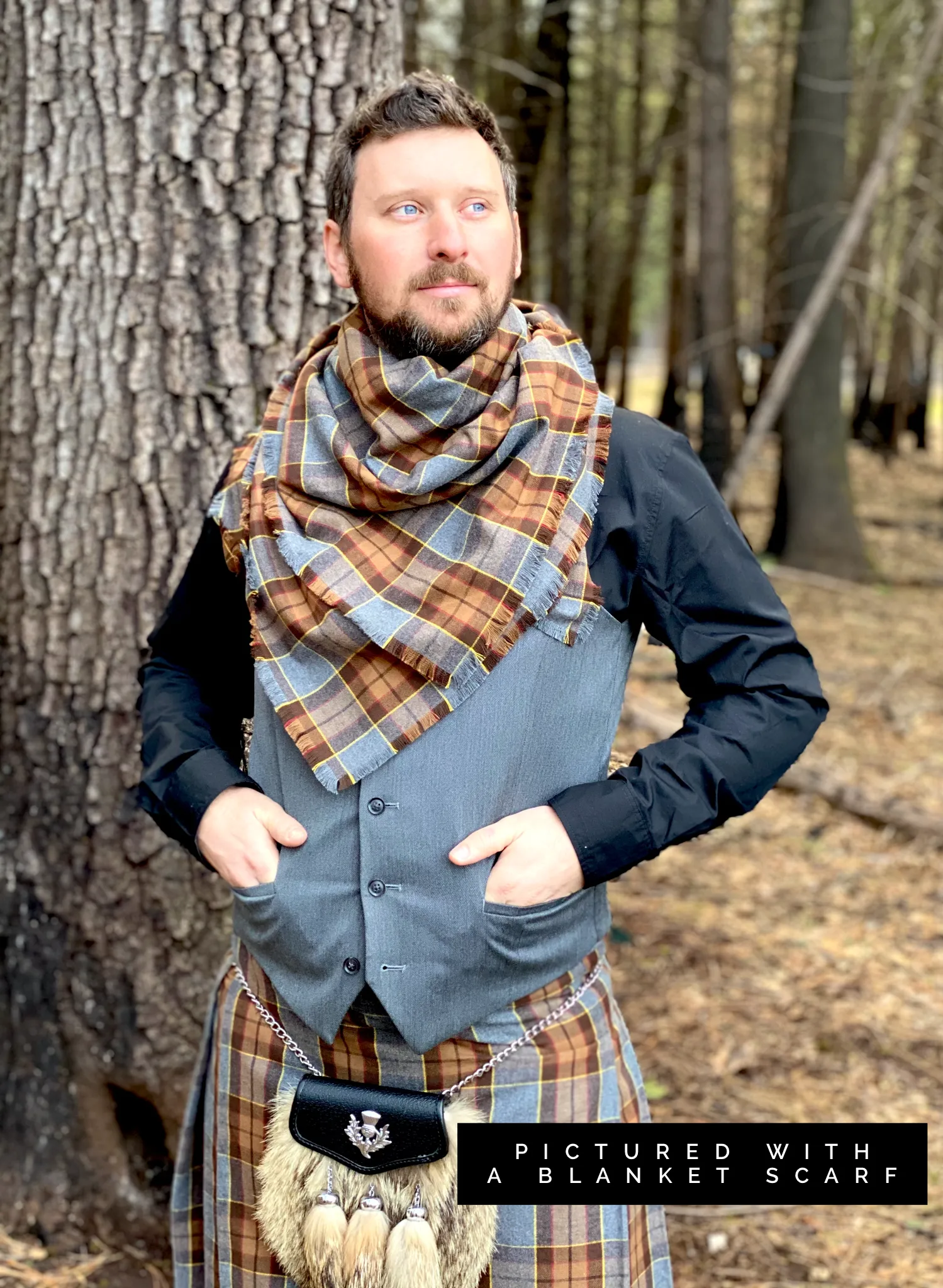 Blanket Scarf - Outlander Clan Fraser Inspired Gray, Brown, Yellow, and Red Cotton Flannel