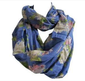 Blue Floral Print Indian Cotton Trendy Fashion Infinity Scarf JK32