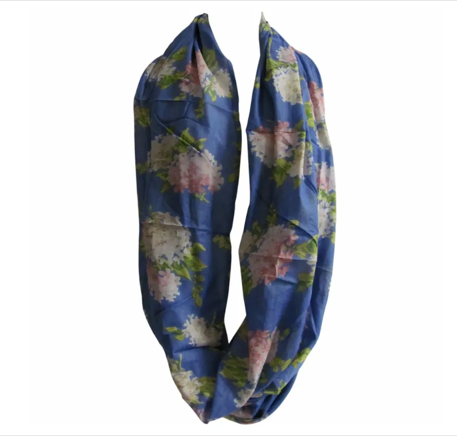 Blue Floral Print Indian Cotton Trendy Fashion Infinity Scarf JK32