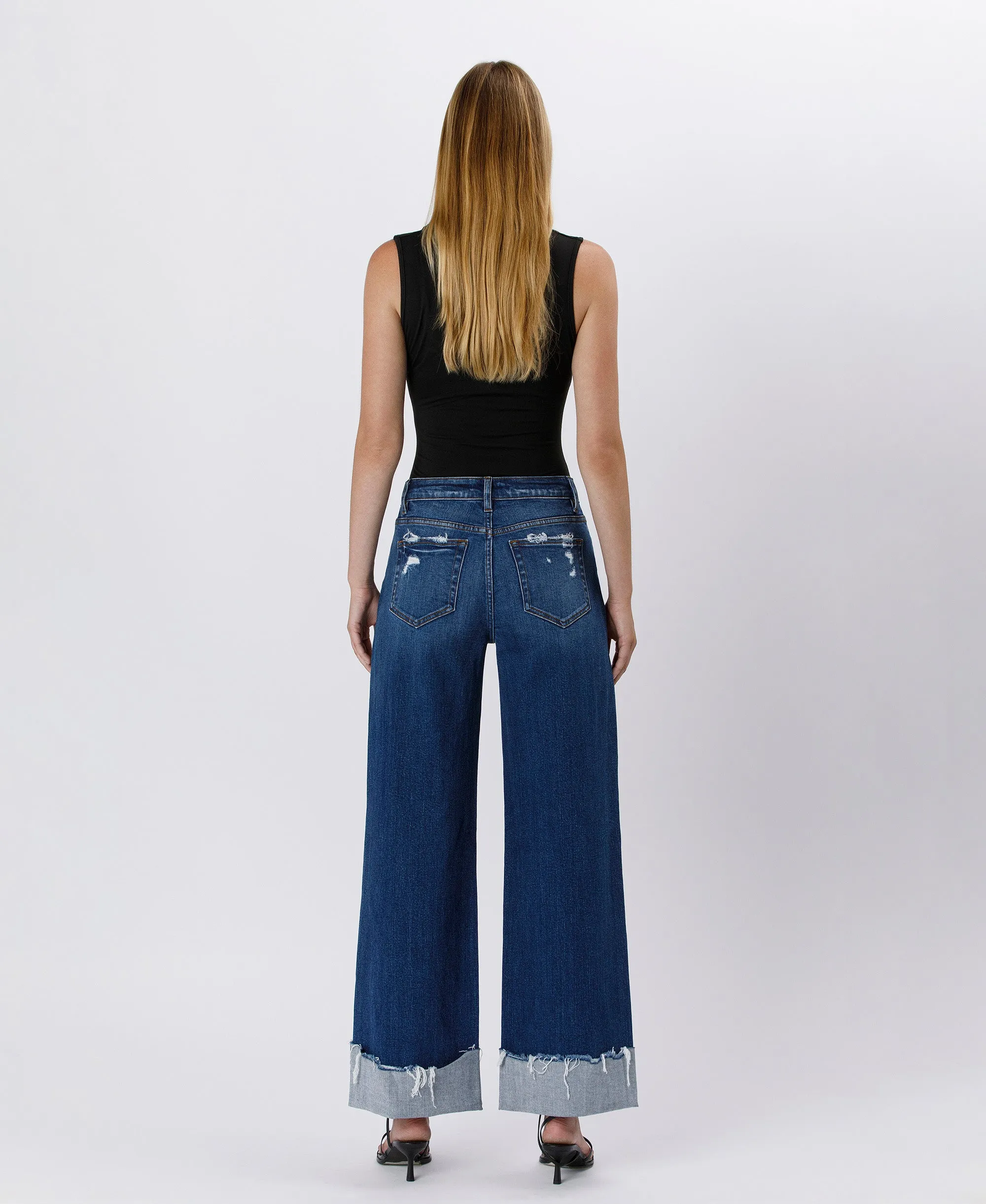 Blue Stream - High Rise Cuffed Baggy Wide Leg Jeans