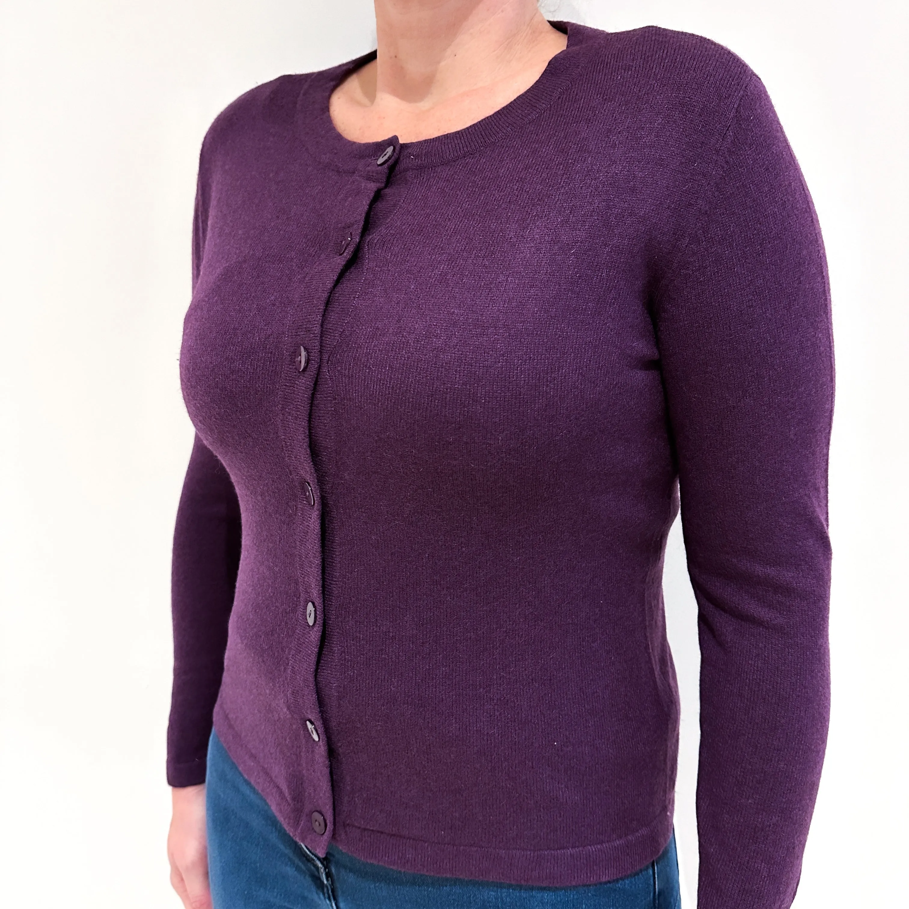 Blueberry Purple Cashmere Crew Neck Cardigan Large