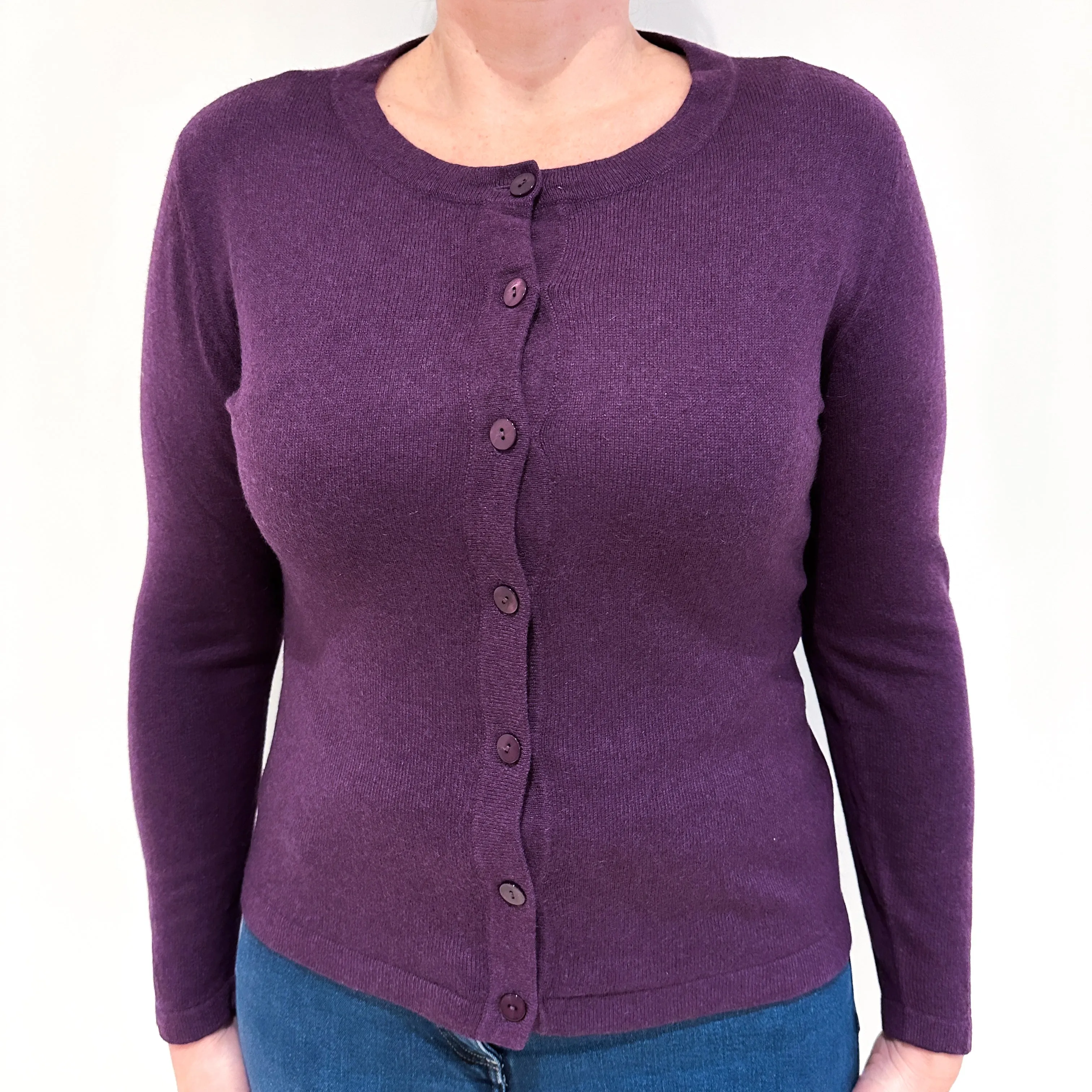 Blueberry Purple Cashmere Crew Neck Cardigan Large