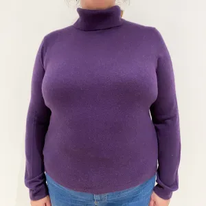 Blueberry Purple Cashmere Polo Neck Jumper Extra Extra Large