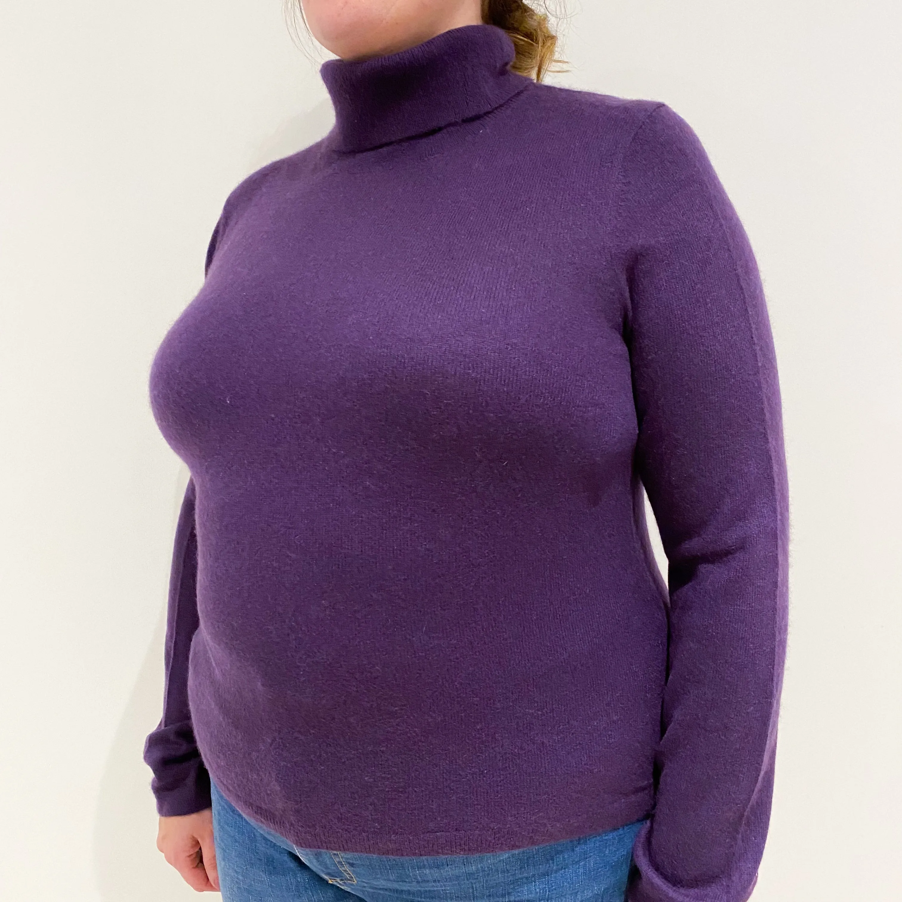 Blueberry Purple Cashmere Polo Neck Jumper Extra Extra Large