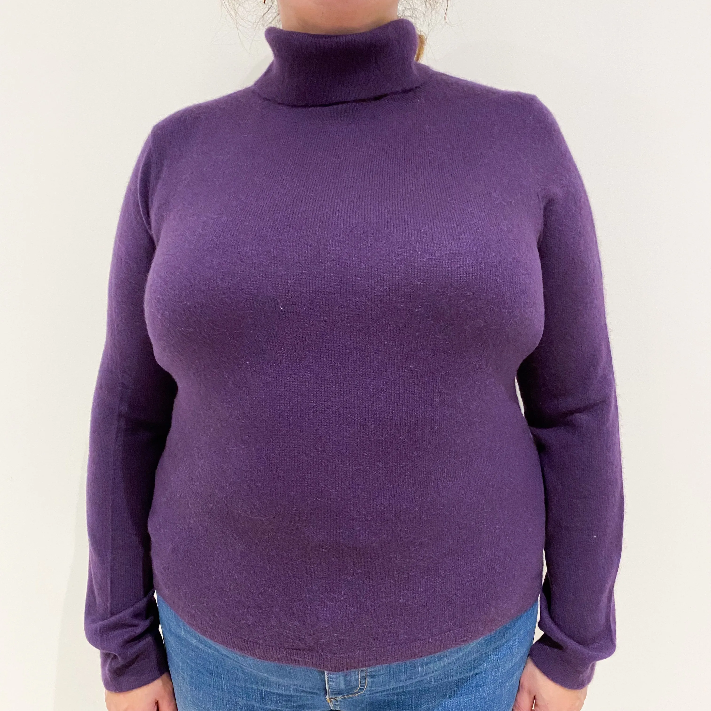 Blueberry Purple Cashmere Polo Neck Jumper Extra Extra Large