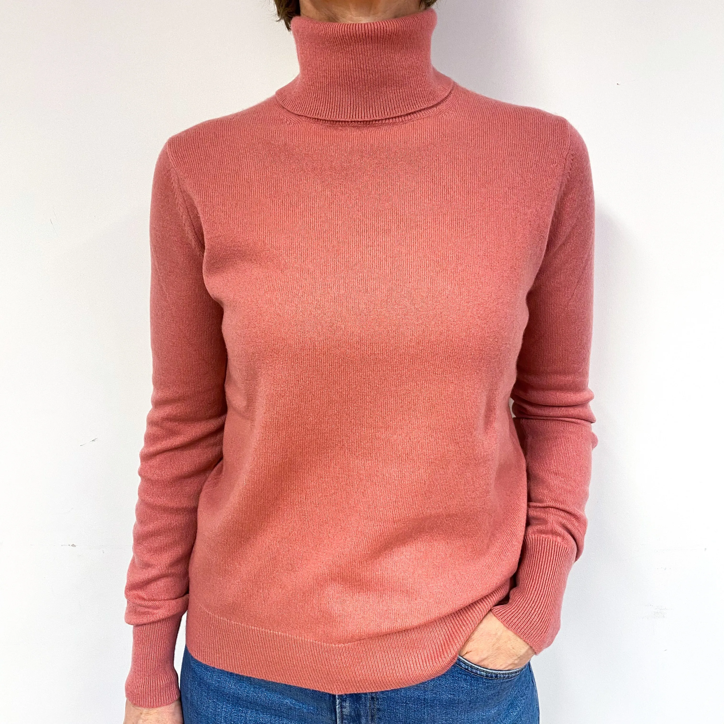 Blush Pink Cashmere Polo Neck Jumper Medium