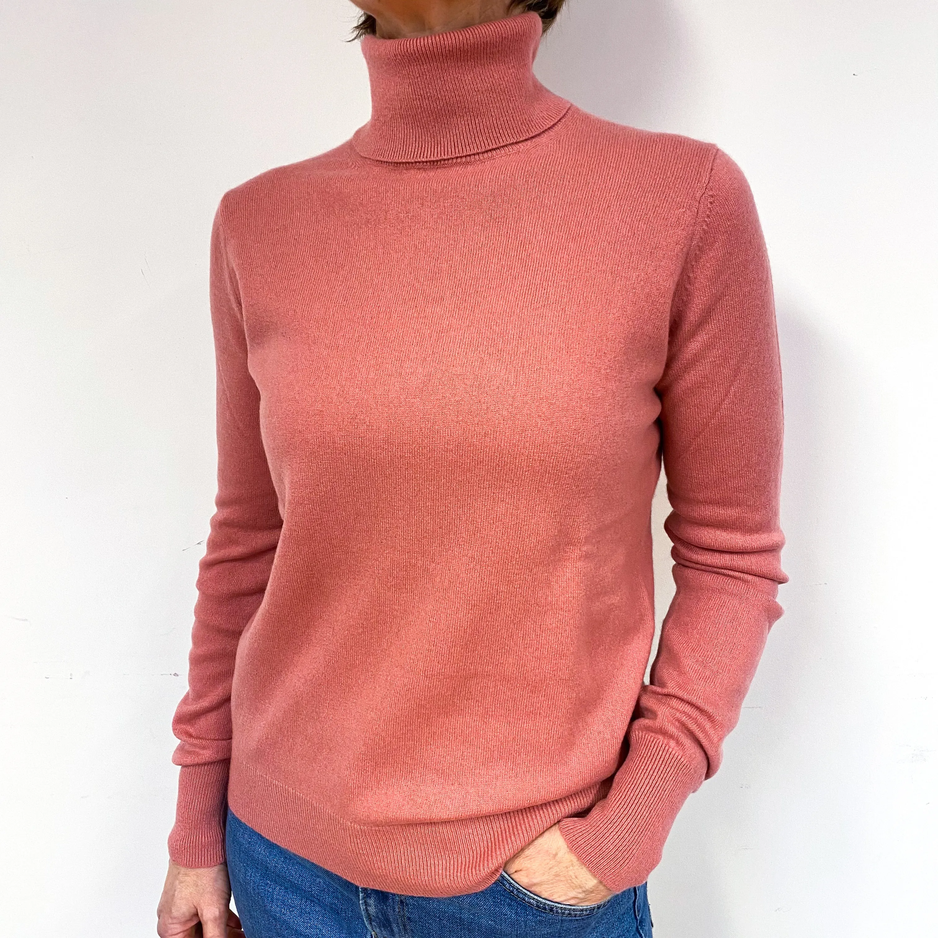 Blush Pink Cashmere Polo Neck Jumper Medium