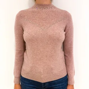 Blush Pink Sparkly Cashmere Crew Neck Jumper Small