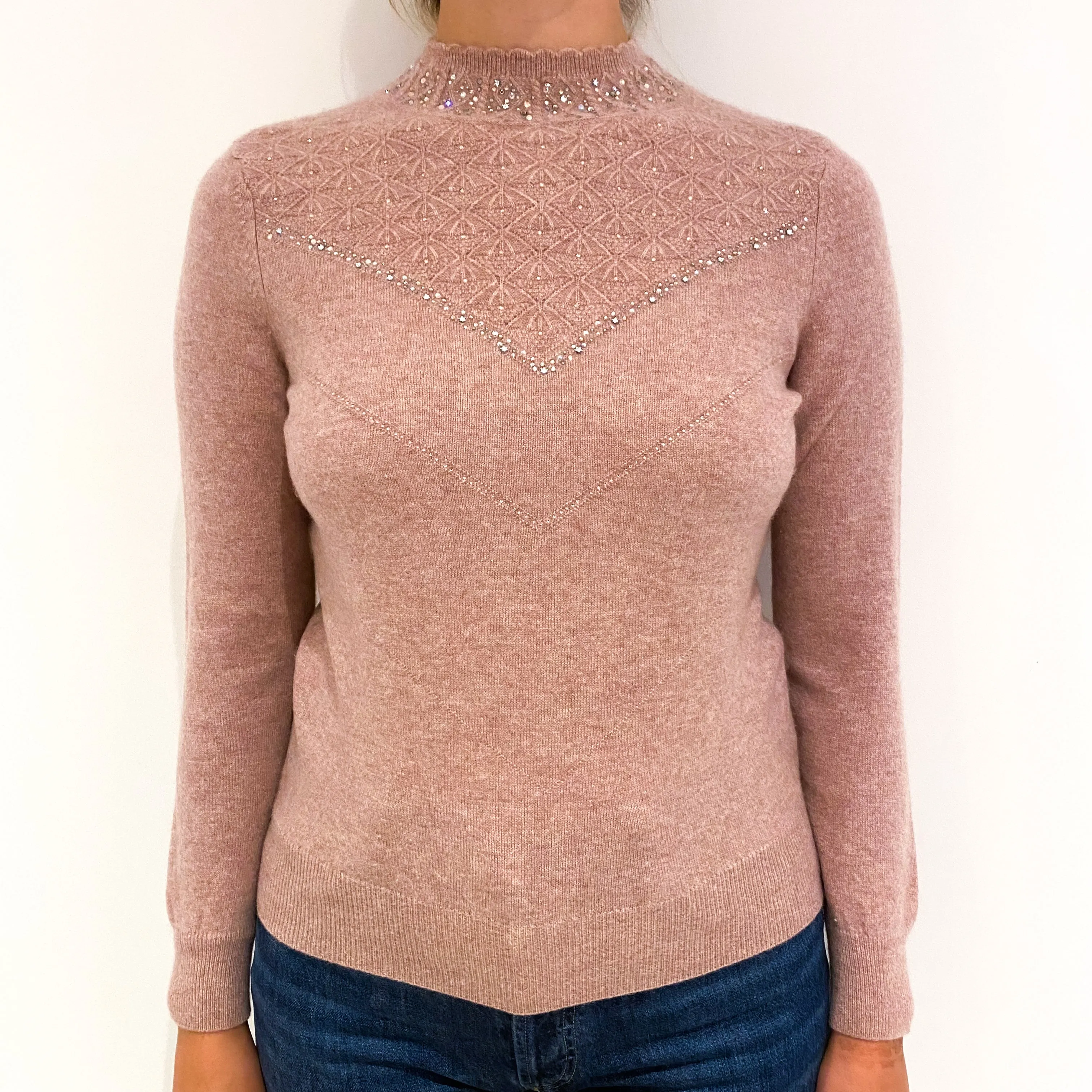 Blush Pink Sparkly Cashmere Crew Neck Jumper Small