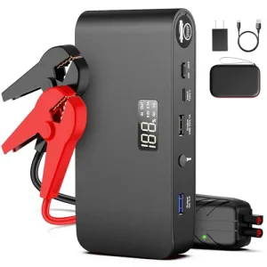 BooKoo Jump Starter 2000A Peak, Car Battery Jump Starter Portable,12V Jump Start Battery Pack(up to 8.0L Gas/6.5L Diesel Engine), 74Wh Portable Car Jump Starter with Wall Charger/USB Cable/LED Light