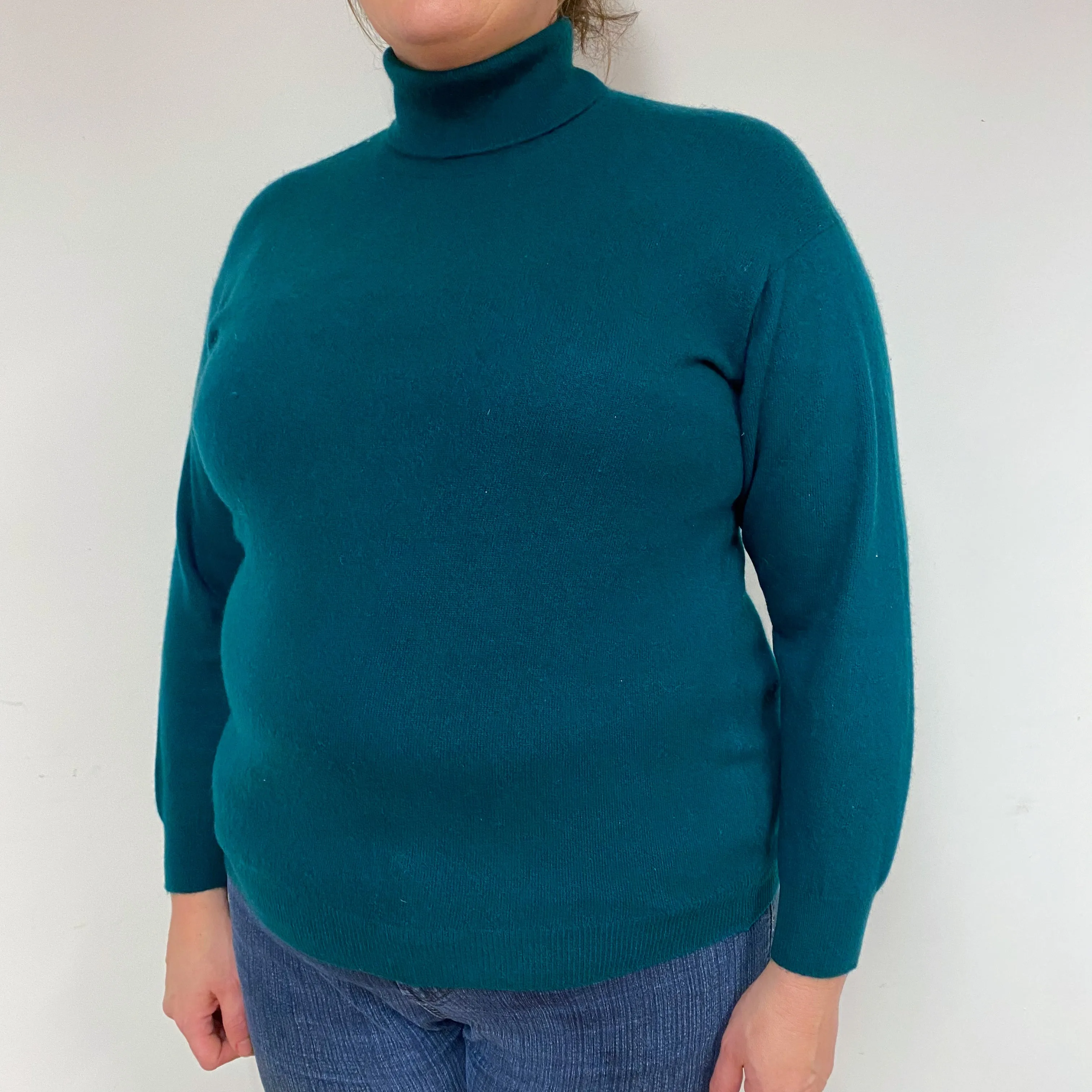 Bottle Green Cashmere Polo Neck Jumper Extra Large