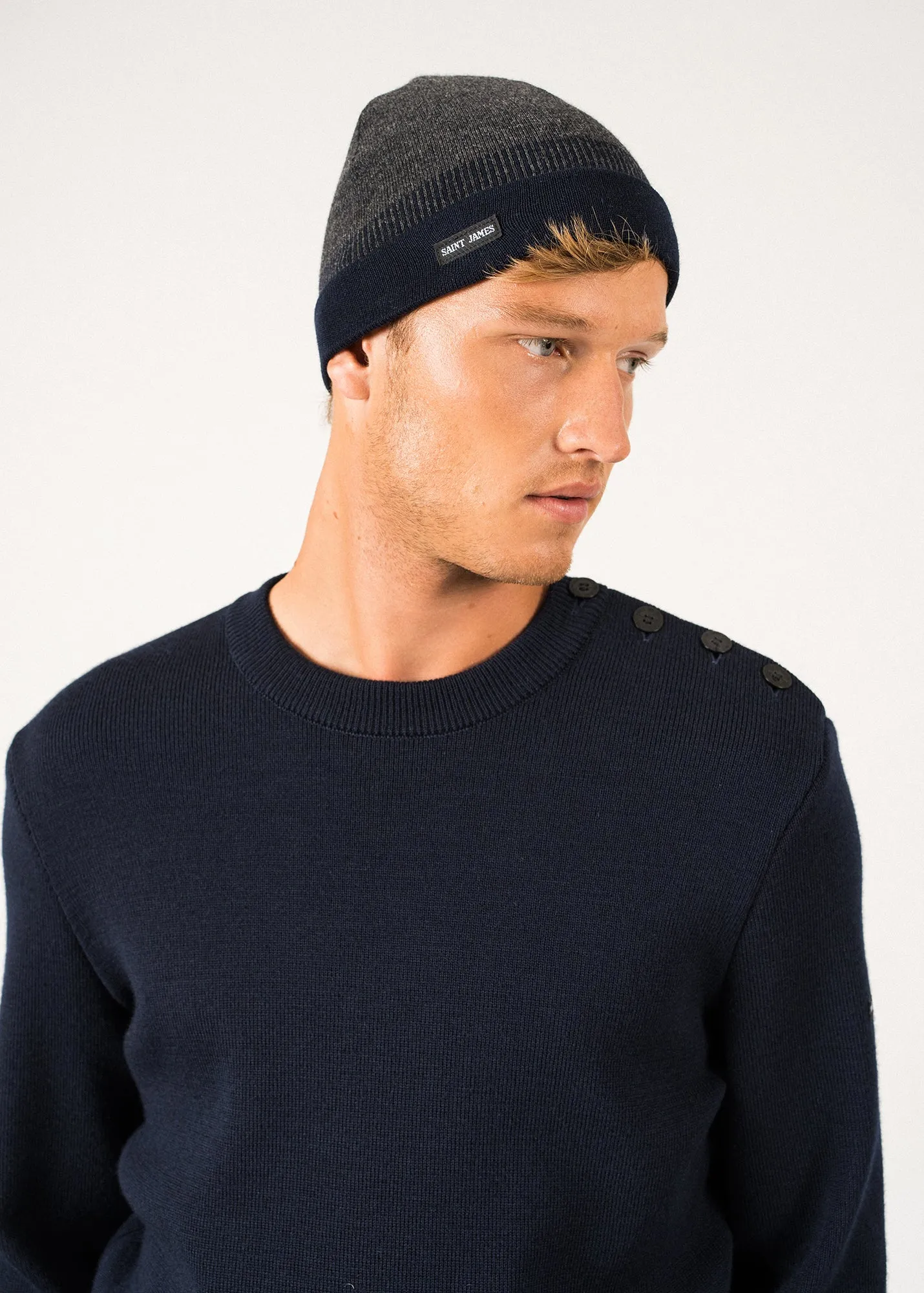 Bretagne Two-tone Beanie - in wool (GRIS/MARINE)