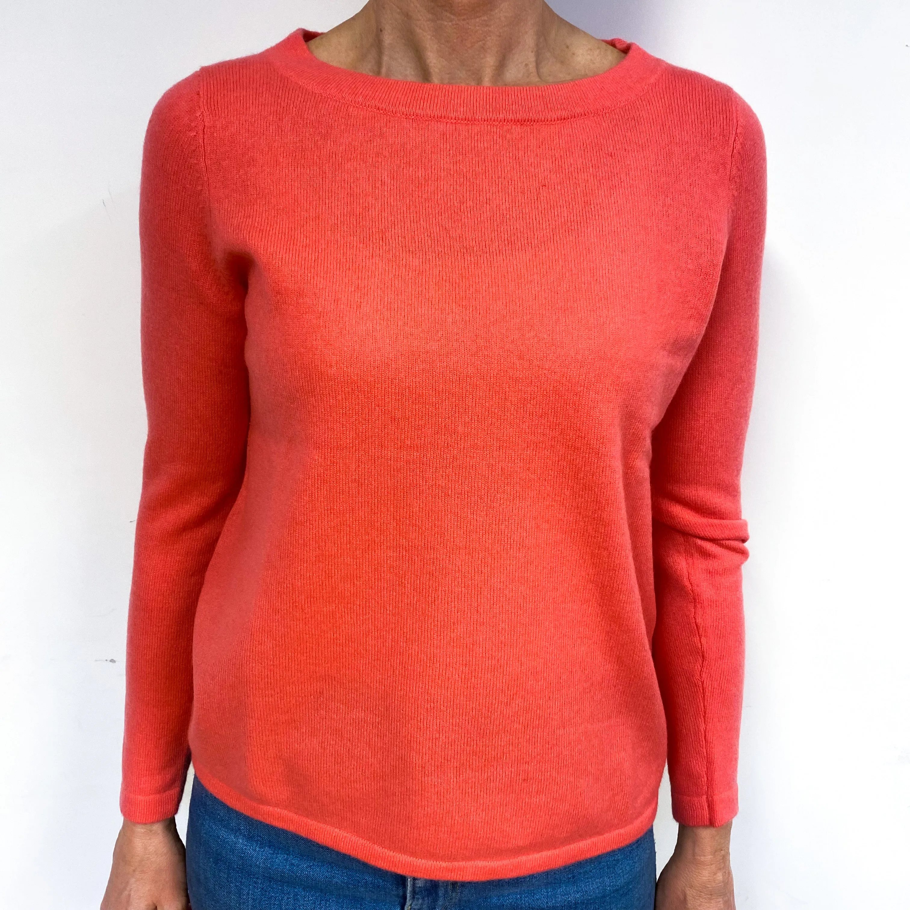 Bright Coral Cashmere Crew Neck Jumper Medium