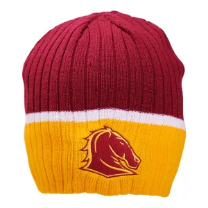 Brisbane Broncos NRL Mens Adults Boundary Rib Beanie