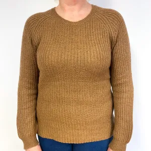 Brora Butterscotch Brown Chunky Cashmere Crew Neck Jumper Large