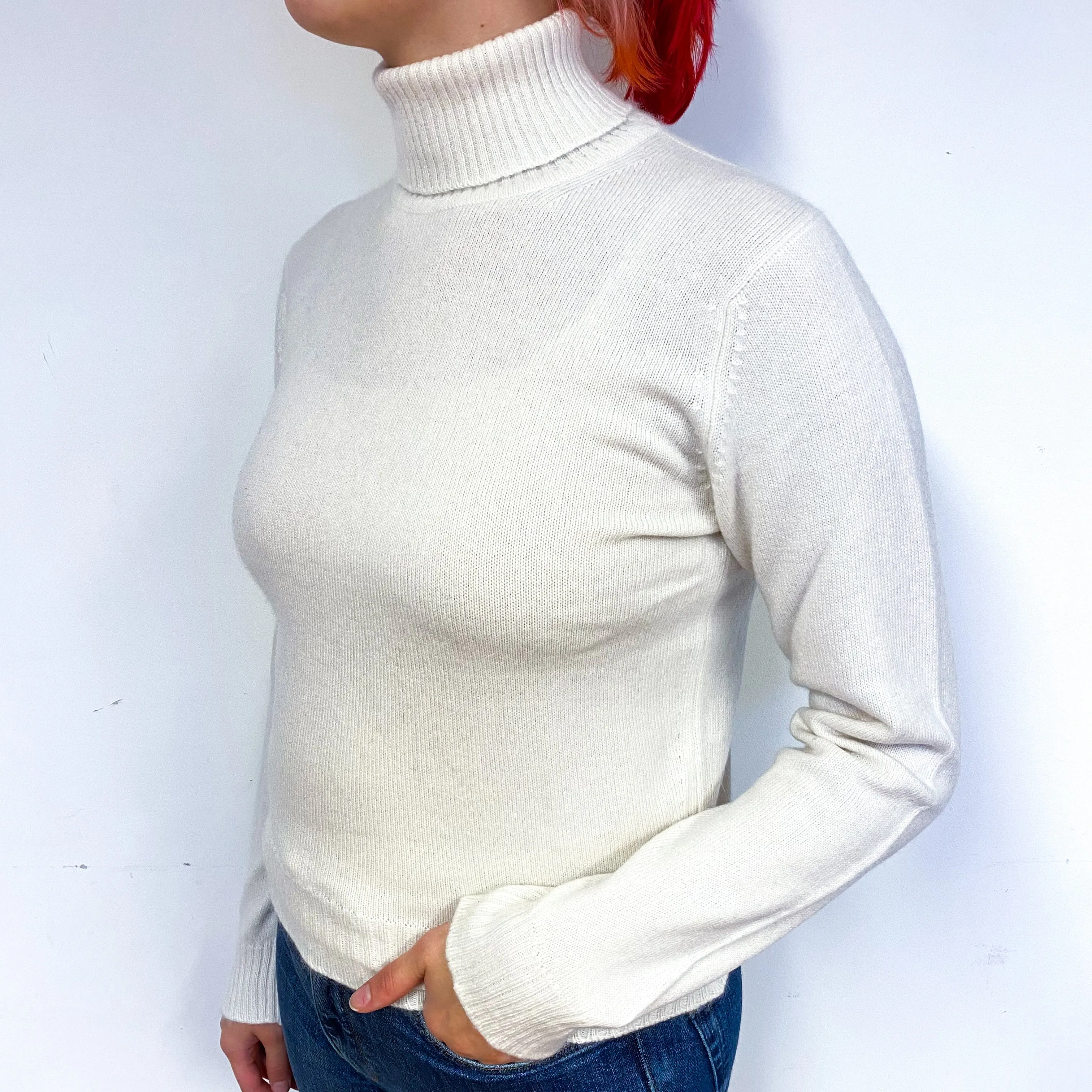 Brora Cream Cashmere Polo Neck Jumper Small