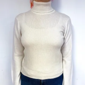 Brora Cream Cashmere Polo Neck Jumper Small