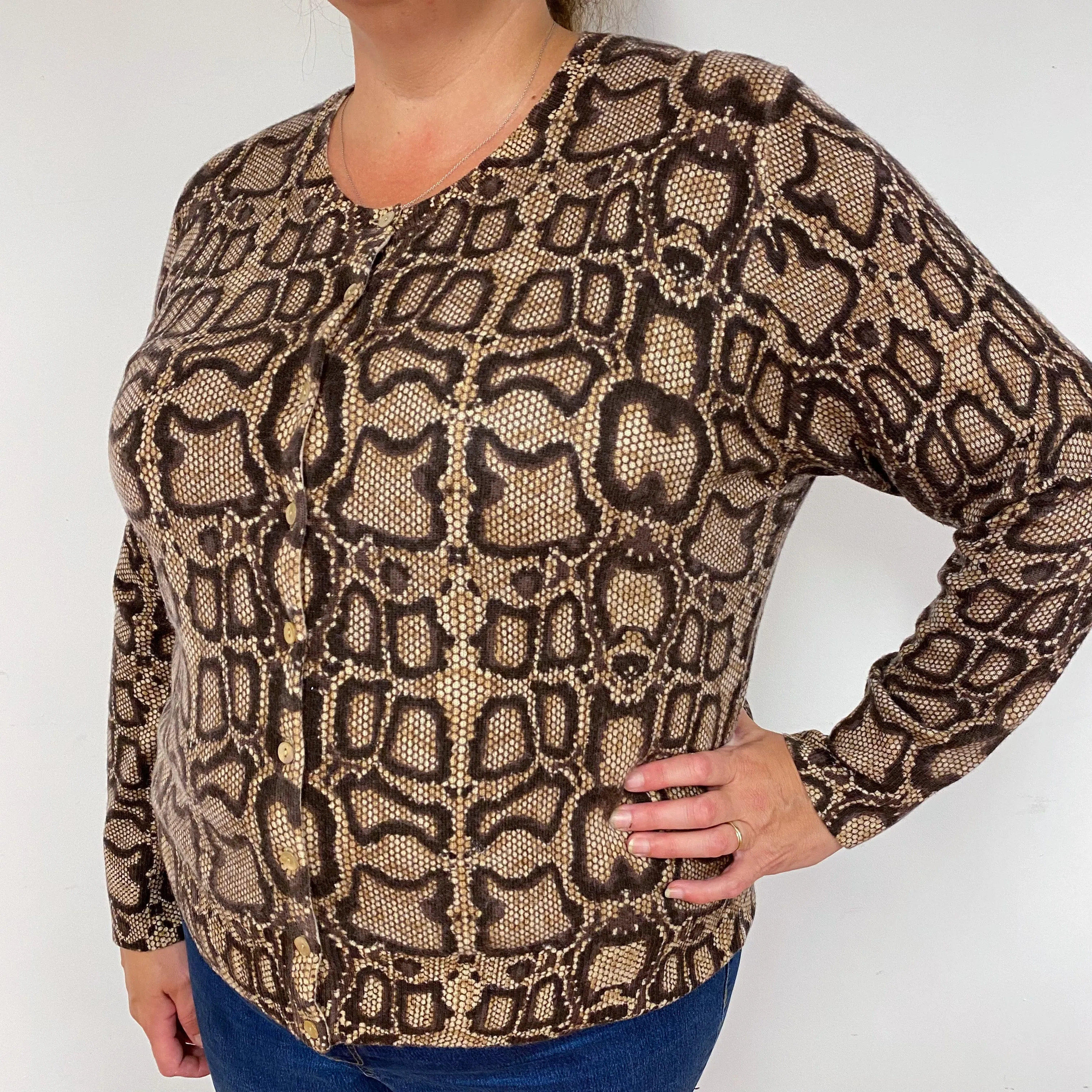 Brown Snake Crew Neck Cardigan Extra  Large