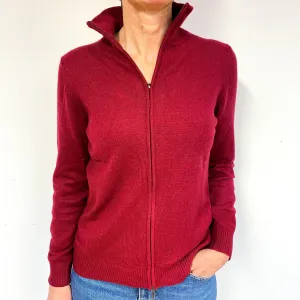 Burgundy Red Zip Turtleneck Cashmere Cardigan Medium