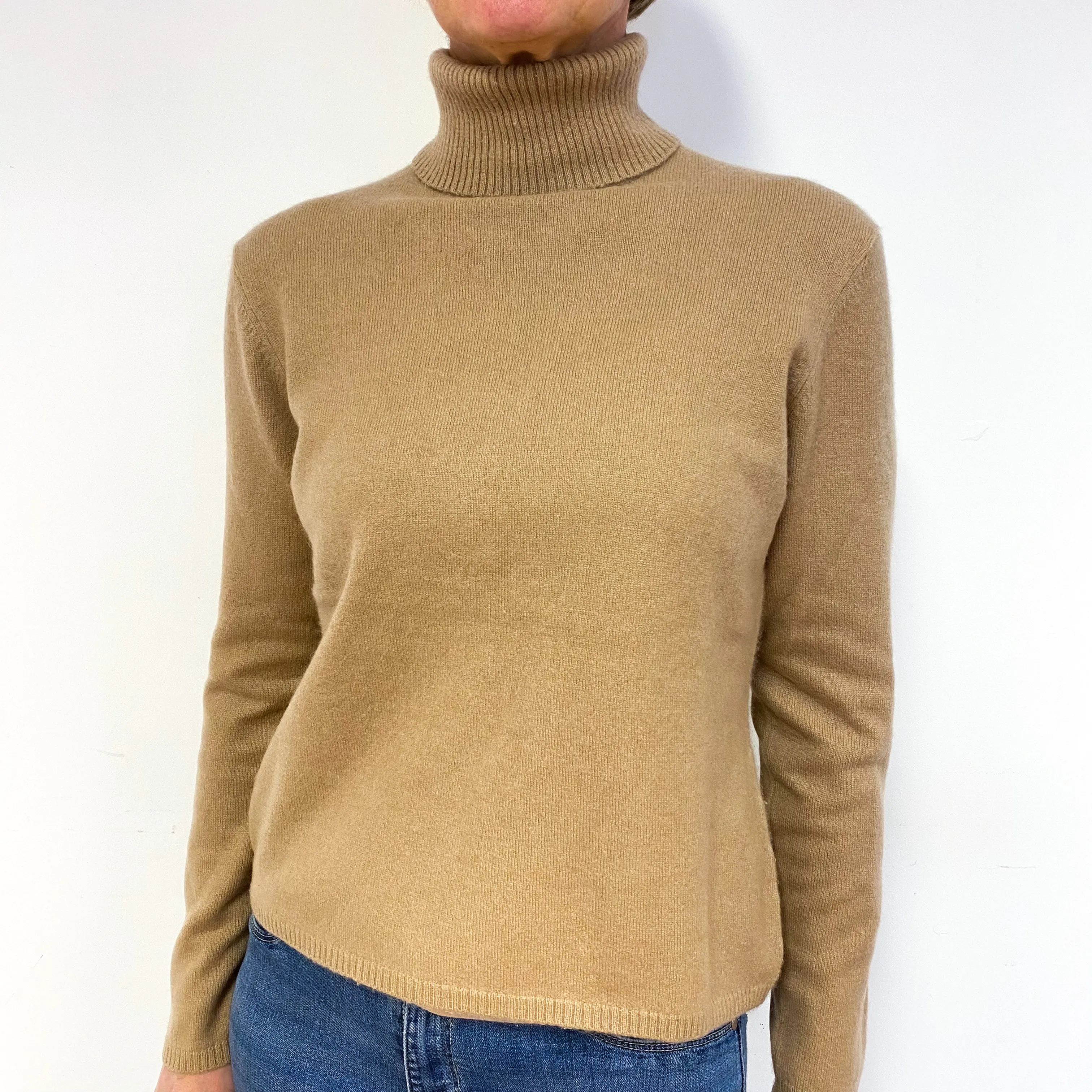 Butterscotch Brown Cashmere Polo Neck Jumper Medium