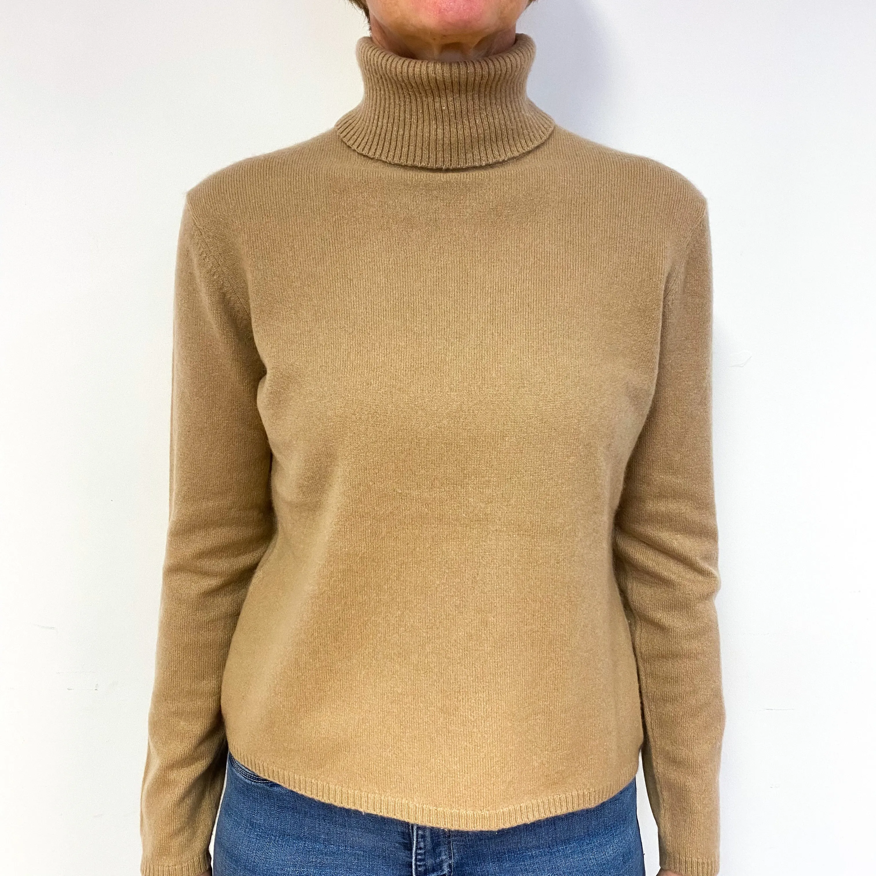 Butterscotch Brown Cashmere Polo Neck Jumper Medium