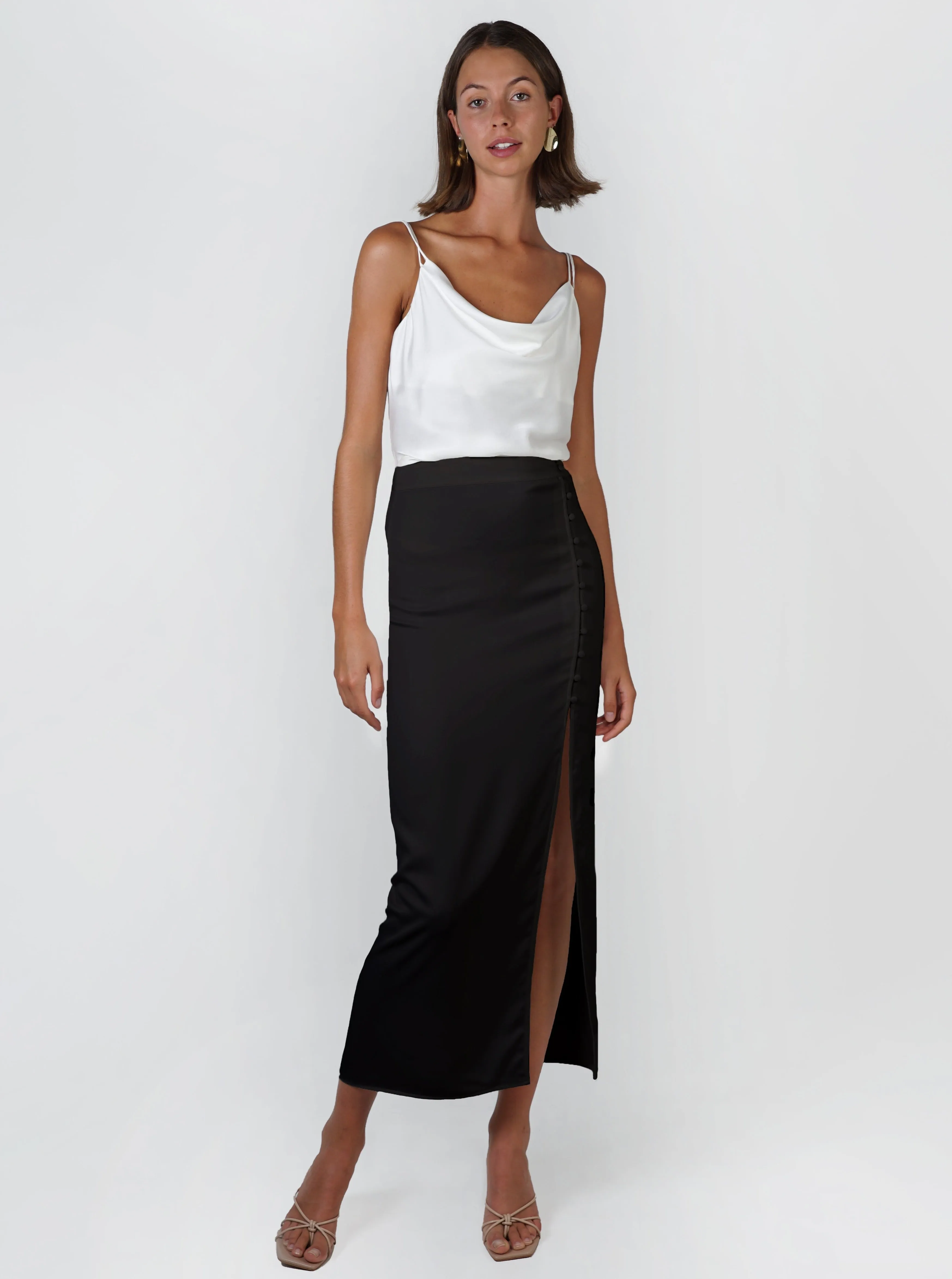 Button Maxi Skirt - Black