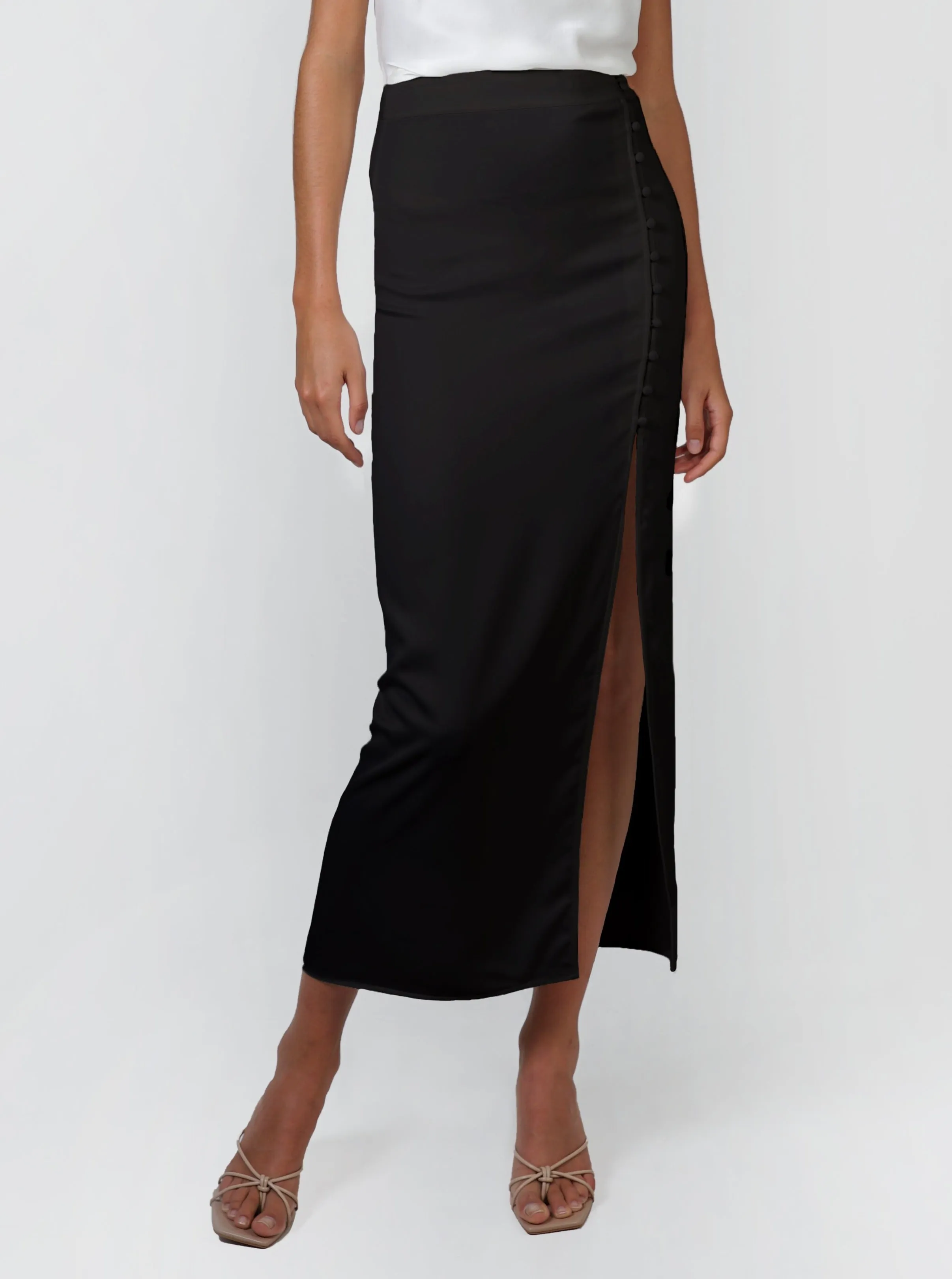 Button Maxi Skirt - Black