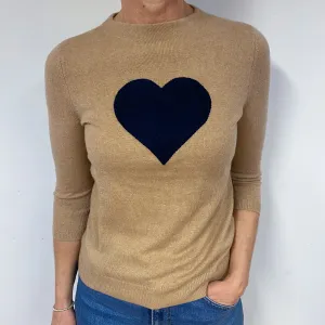 Camel Brown Heart Cashmere Crew Neck Jumper Medium