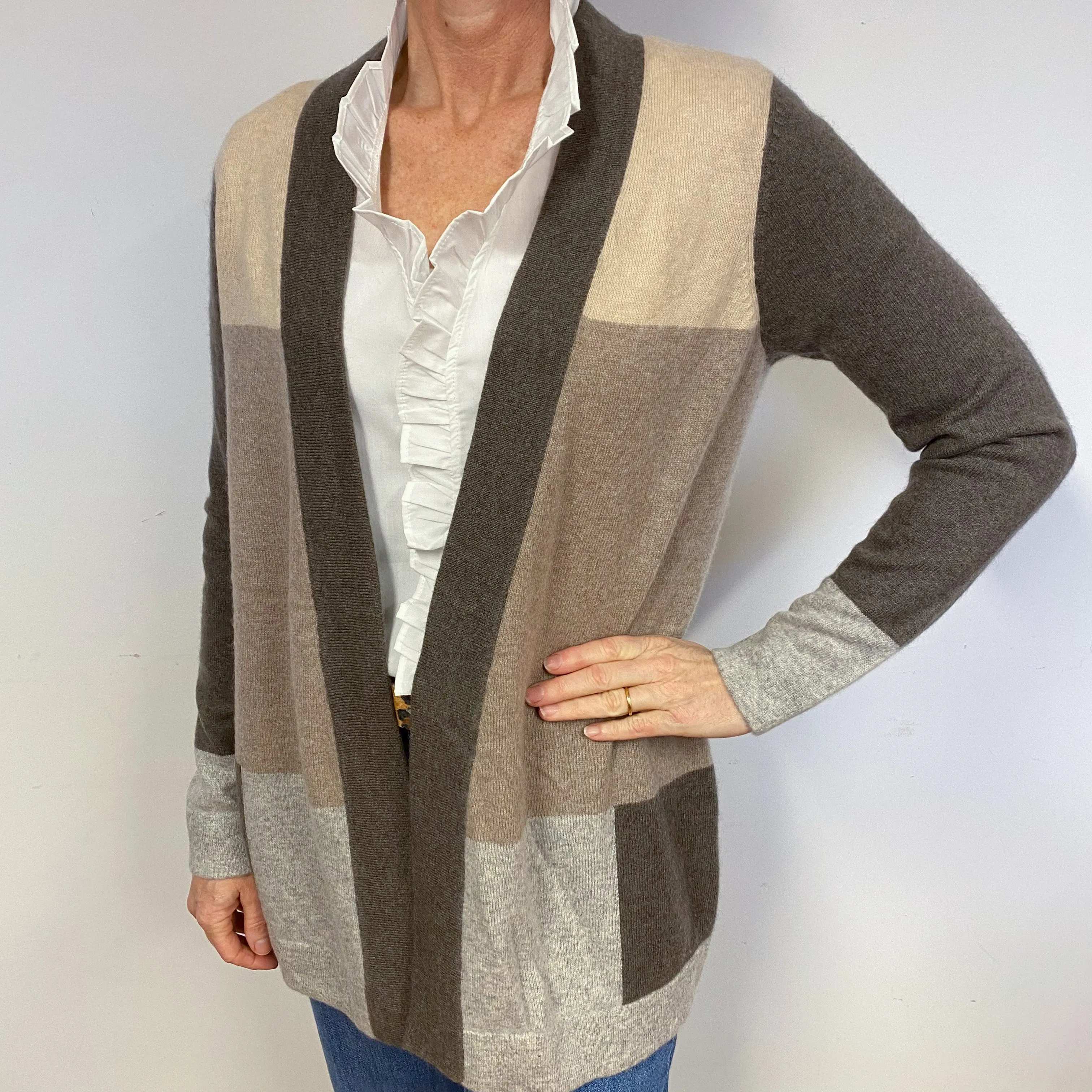 Camel Colour Block Cashmere Cardigan Medium